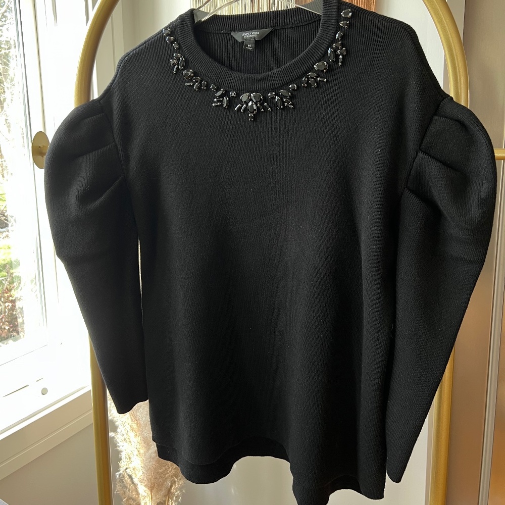 Black Rhinestone Jeweled Neck Simply Vera by Vera Wang Sweater